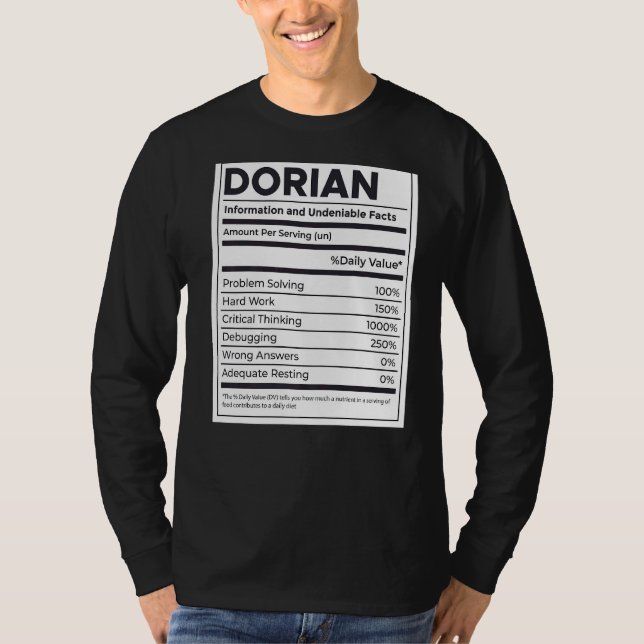 Dorian Nutrition Information Problem Solving Hard  T-Shirt (Front)