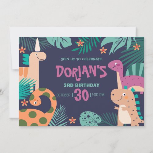 Dorians 3rd Birthday Dino Bash Invitation