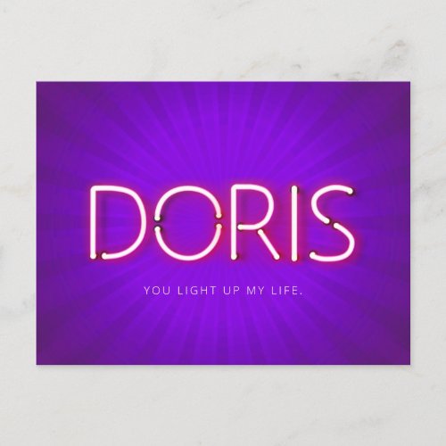 Doris name in glowing neon lights postcard