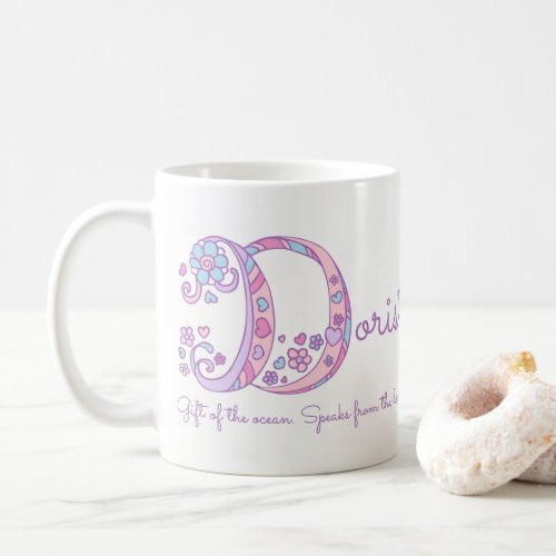 Doris name meaning heart flower D monogram mug