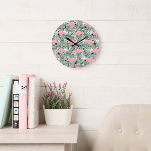 Dorm Clock With Pink Flamingoes Cute Palm Leafs