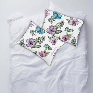 Dorm Essentials Watercolor Flowers Personalize Accent Pillow