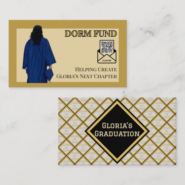 Dorm Fund Graduation QR Code Insert | Black Gold (Front/Back)