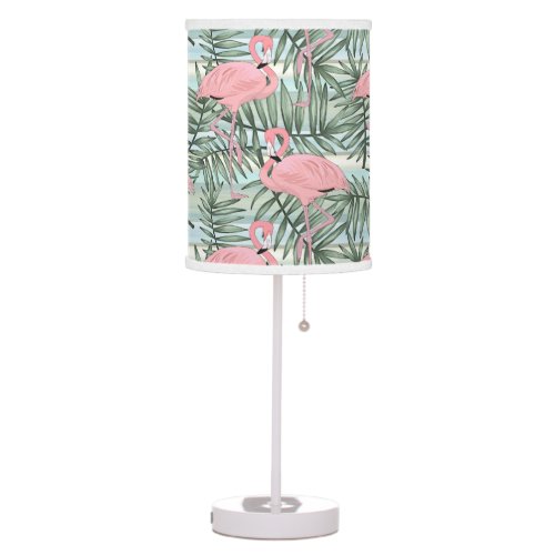 Dorm Lamp With Hip Pink Flamingoes Cute Palm Leafs