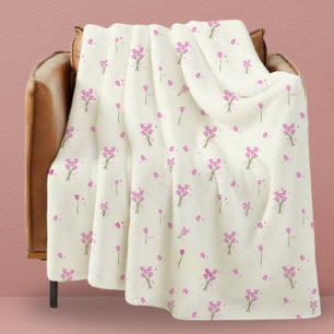 Dorm Modern Girly Pink Tulips Floral Fleece Blanket