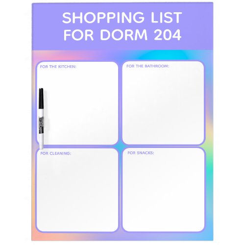 Dorm Shopping List with 4 Categories Purple  Dry Erase Board