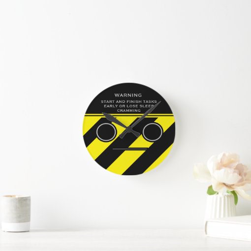 Dorm Study Warning Caution Tape Emoji Face Round Clock Zazzle