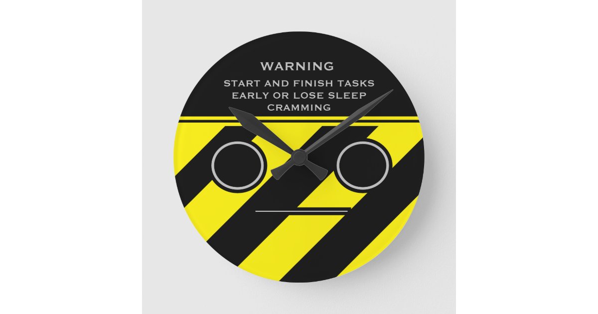 Dorm Study Warning Caution Tape Emoji Face Round Clock Zazzle