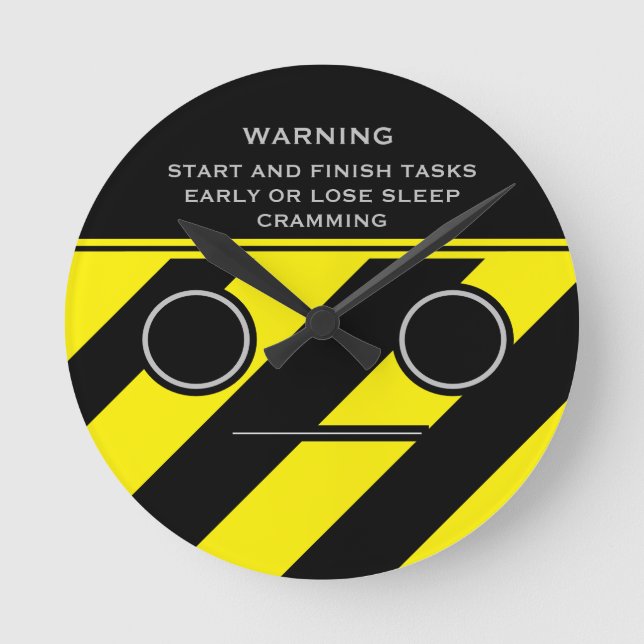 Dorm Study Warning Caution Tape Emoji Face Round Clock (Front)