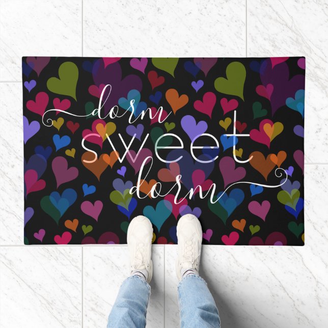 Dorm Sweet Dorm Adorable Girly Modern Cute Black  Doormat (Indoor)
