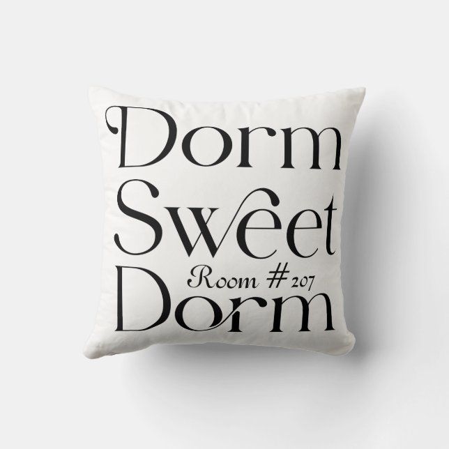 Dorm Sweet Dorm Black and White Room Number Throw Pillow (Back)