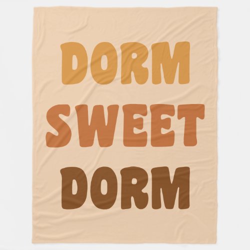 Dorm Sweet Dorm Brown Retro 70s Lettering Fleece Blanket