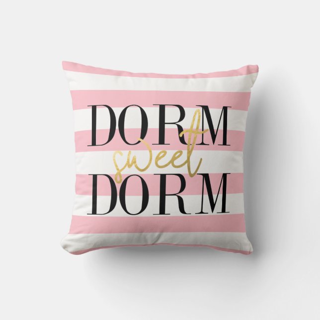 Dorm Sweet Dorm | Bubblegum Pink Stripes Throw Pillow (Front)
