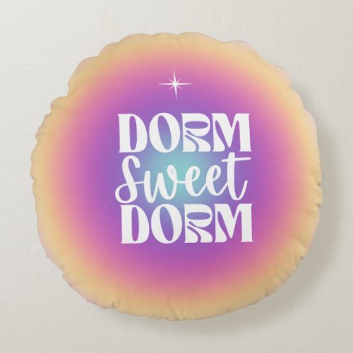 Dorm Sweet Dorm Fuchsia  Aqua Gradient Aura Round Pillow