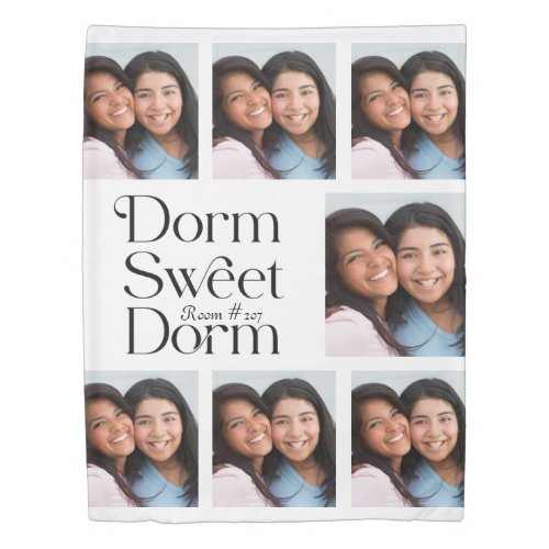 Dorm Sweet Dorm Photo Collage Black and White Duvet Cover