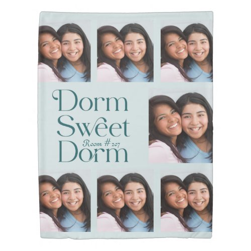 Dorm Sweet Dorm Photo Collage Blue Duvet Cover