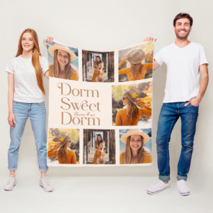 Dorm Sweet Dorm Photo Collage Room Number Orange Fleece Blanket
