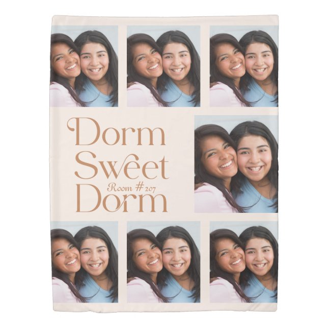 Dorm Sweet Dorm Photo Collage Terracotta Duvet Cover (Front)