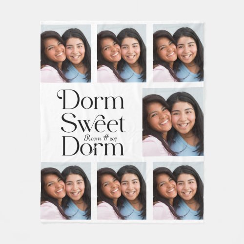 Dorm Sweet Dorm Photo Collage with Room Number Fleece Blanket