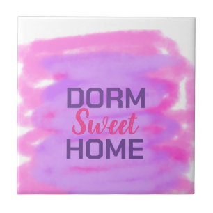 Dorm sweet dorm pink purple watercolor text ceramic tile