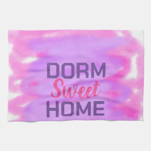 Dorm sweet dorm pink purple watercolor text kitchen towel