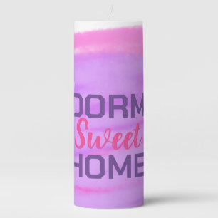 Dorm sweet dorm pink purple watercolor text pillar candle