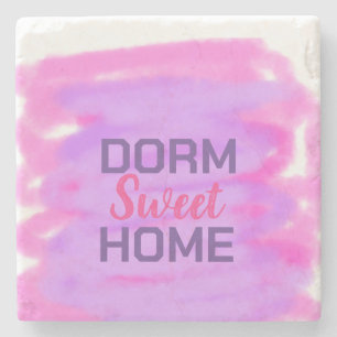 Dorm sweet dorm pink purple watercolor text stone coaster