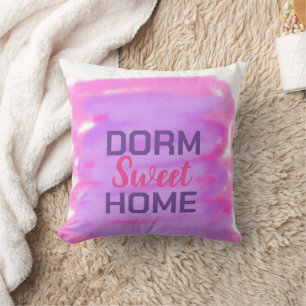Dorm sweet dorm pink purple watercolor text throw pillow