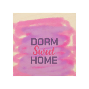 Dorm sweet dorm pink purple watercolor text wood wall art