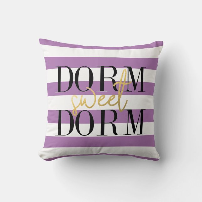 Dorm Sweet Dorm | Purple Stripes Throw Pillow (Front)