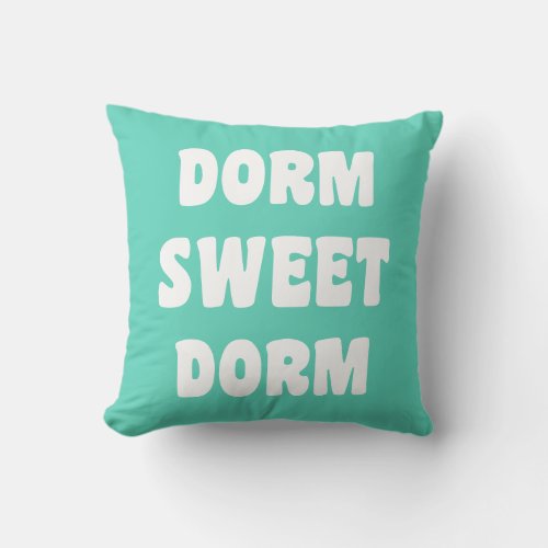 Dorm Sweet Dorm Retro Lettering in Mint Green  Throw Pillow