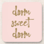Dorm Sweet Dorm Room Decor Blush Pink and Gold Beverage Coaster<br><div class="desc">This set of pretty coasters is the perfect way to give your dorm room decor a stylish refresh. They read "dorm sweet dorm" in gold lettering with a glitter look to it against a blush pink background. Please note these printed products have a glittery look only and are not made...</div>