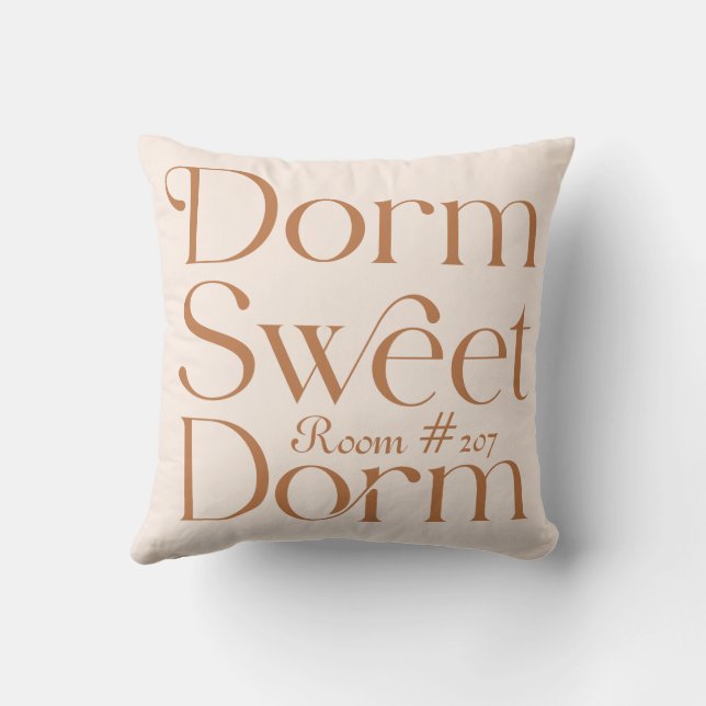 Dorm Sweet Dorm Room Number Throw Pillow (Back)
