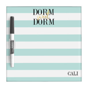 Dorm Sweet Dorm Teal Stripes Gold, Personalized Dry Erase Board