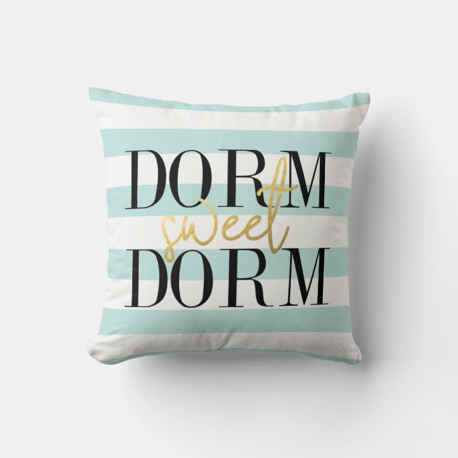 Dorm Sweet Dorm | Teal Stripes Throw Pillow (Front)
