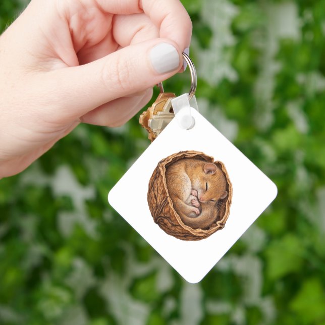 Dormouse Curled in a Walnut Shell Keychain (Hand)
