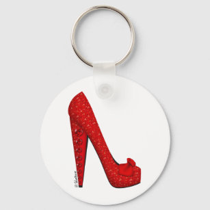 RED HIGH HEEL KEY CHAIN WITH RED POM POM –