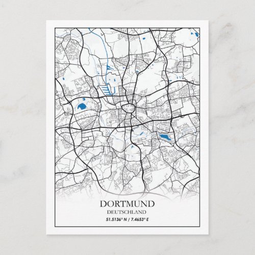 Dortmund Deutschland City Map Travel Simple Postcard