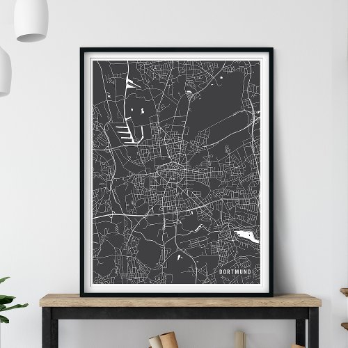 Dortmund Map Charcoal Gray Modern Street Map Poster