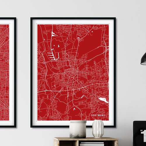 Dortmund Map Modern Red City Map Poster