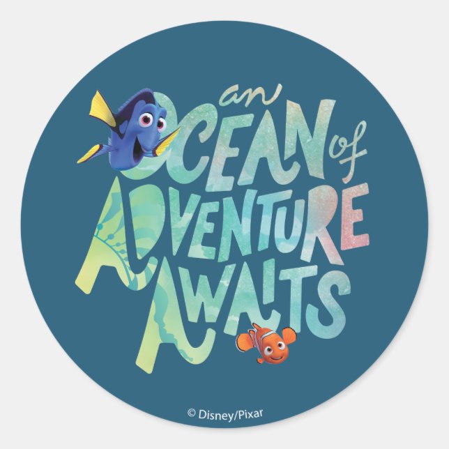 Dory & Nemo | An Ocean of Adventure Awaits Classic Round Sticker (Front)