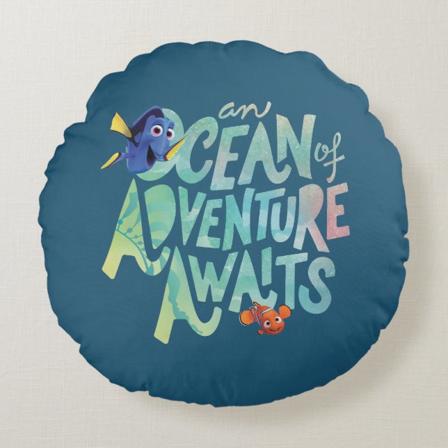 Dory & Nemo | An Ocean of Adventure Awaits Round Pillow (Front)