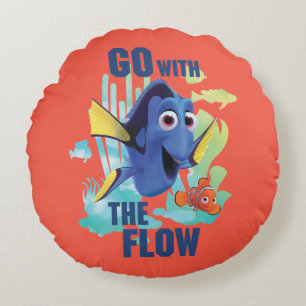Dory & Nemo Go with the Flow Watercolor Graphic Round Pillow