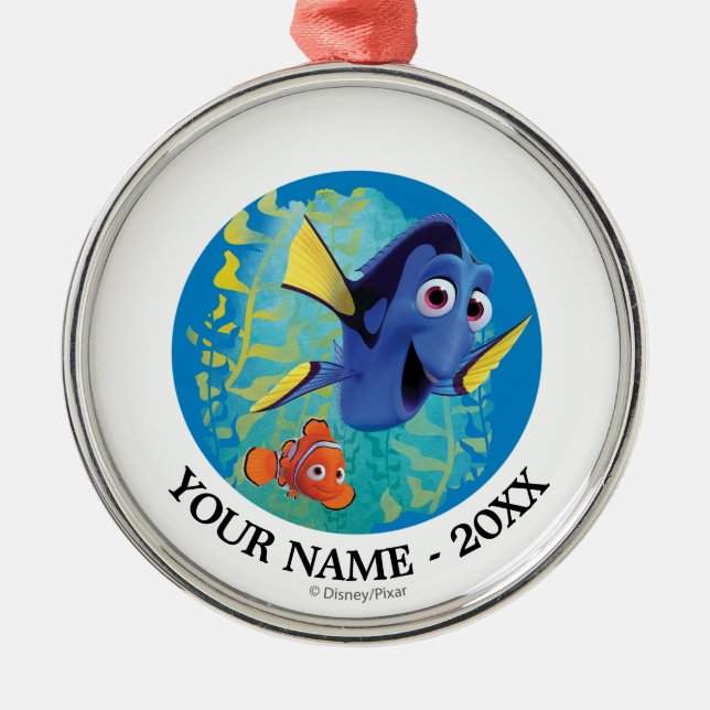 Dory & Nemo | Swim With Friends Add Your Name Metal Ornament (Front)