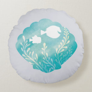 Dory & Nemo   Watercolor Shell Graphic Round Pillow