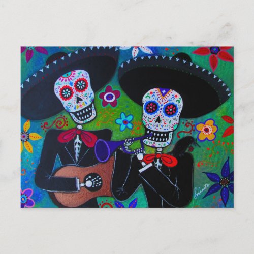 Dos Amigos Dia de los Muertos Mariachi Postcard