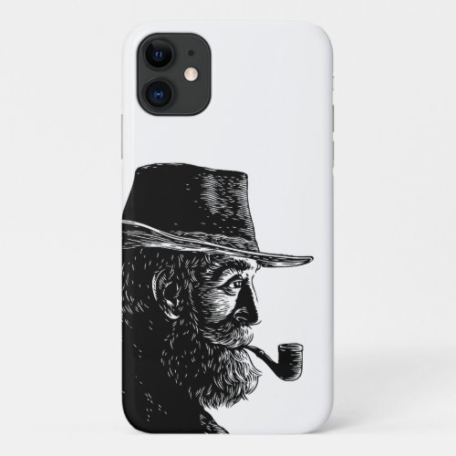 Dot and Line Portrait Wise Old Man Smoking a Pipe iPhone 11 Case