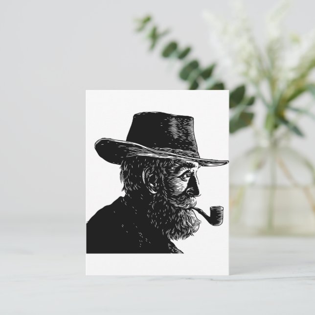 Dot and Line Portrait: Wise Old Man Smoking a Pipe Invitation (Standing Front)