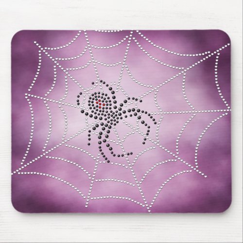 Dot Art Black Widow Spider in Web Mouse Pad