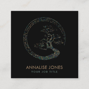 Dot Art Enso Circle Bonsai Tree Marble and Gold Square Business Card